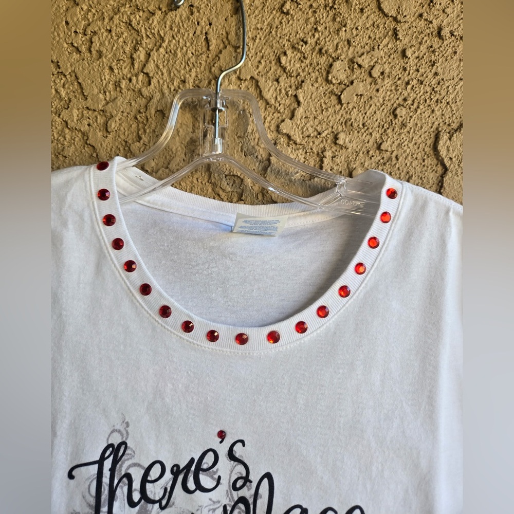 Port Company White Short Sleeve T-Shirt w/Ruby Red Sparkle Shoe Design | M| - Picture 4 of 10